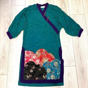 Mowana Mode Dress 3/4 Sleeves Floral Patches Women Medium Multicolor Knee Lengt